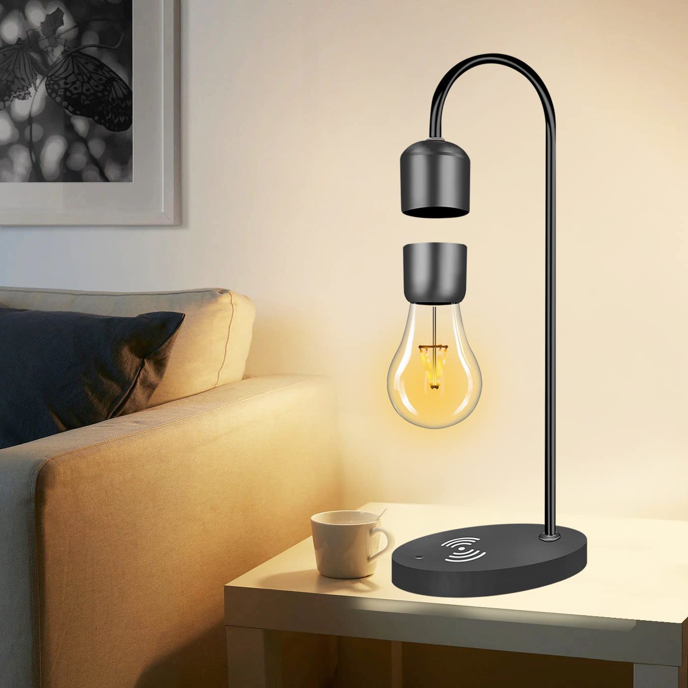 Focket Lampe flottante avec chargeur sans fil, ampoule LED lampe magnétique  lévitante veilleuse, lampe de table lampe lunaire lévitante ampoule